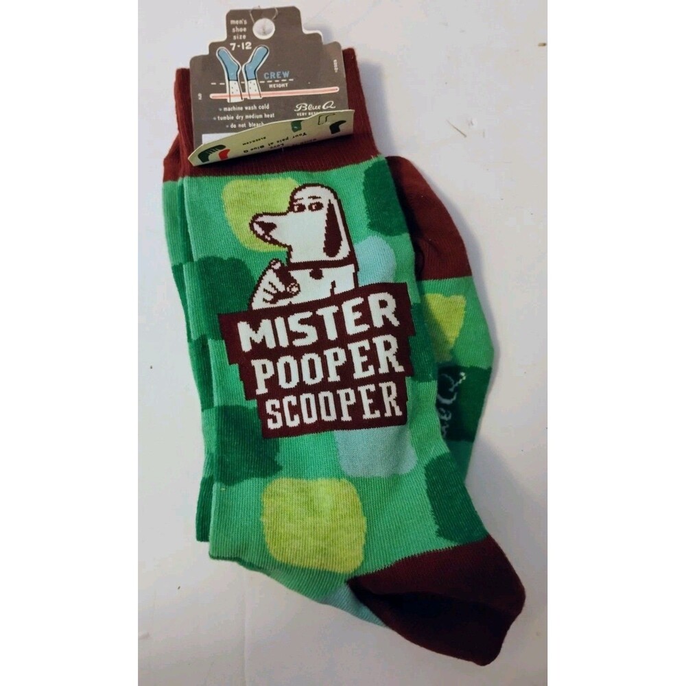 Blue Q Funny Dog Dad Gift Mister Pooper Scooper Men's Crew Socks New With Tags